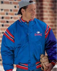 From Game Sportswear Ltd. (asi/55752), a pro-satin nylon jacket (PSQA-I) with a quilt lining, snap front, set-in sleeves, stretchy nylon knit cuffs, collar, shoulder inserts and waistband and reinforced slash pockets. Machine washable.