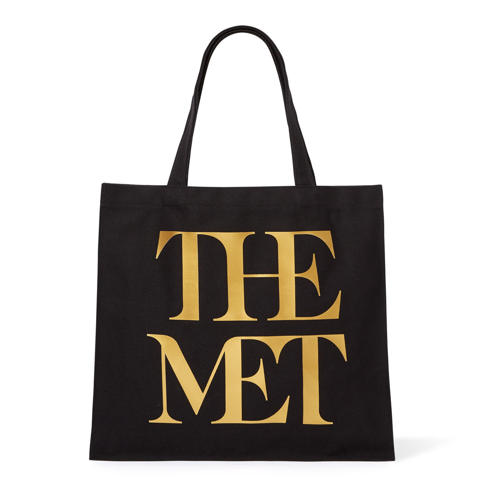 met logo canvas tote black and gold