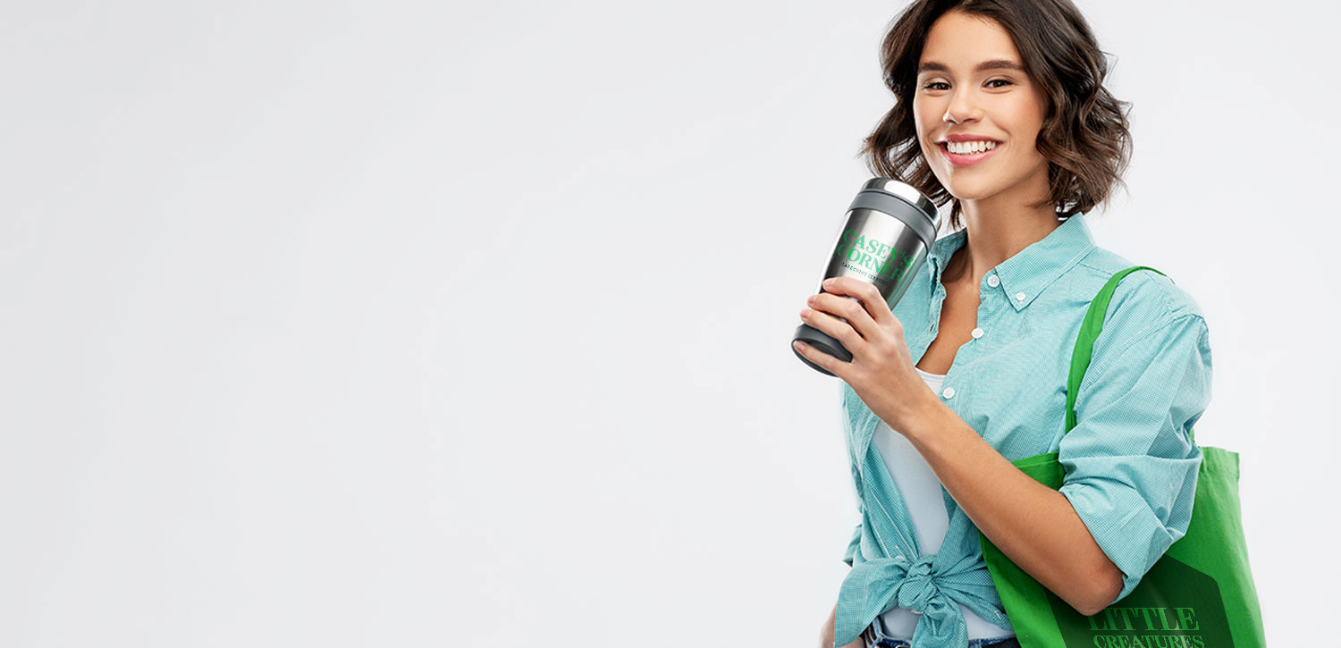 woman with travel mug