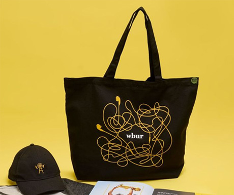 logoed tote bag on table