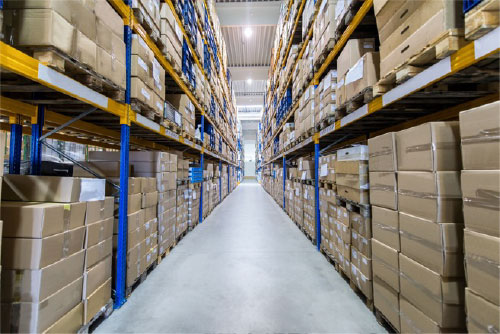 boxes in a warehouse