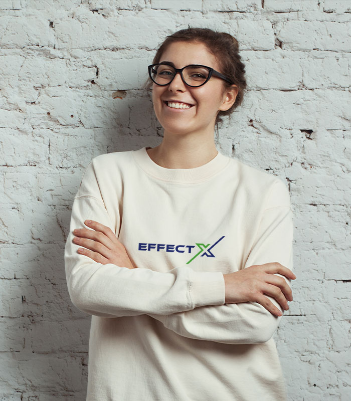 woman wearing a white sweatshirt