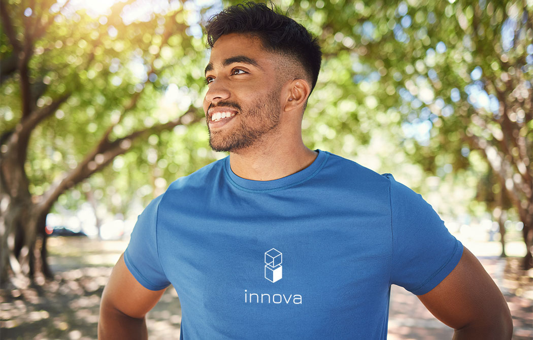 man wearing blue tshirt