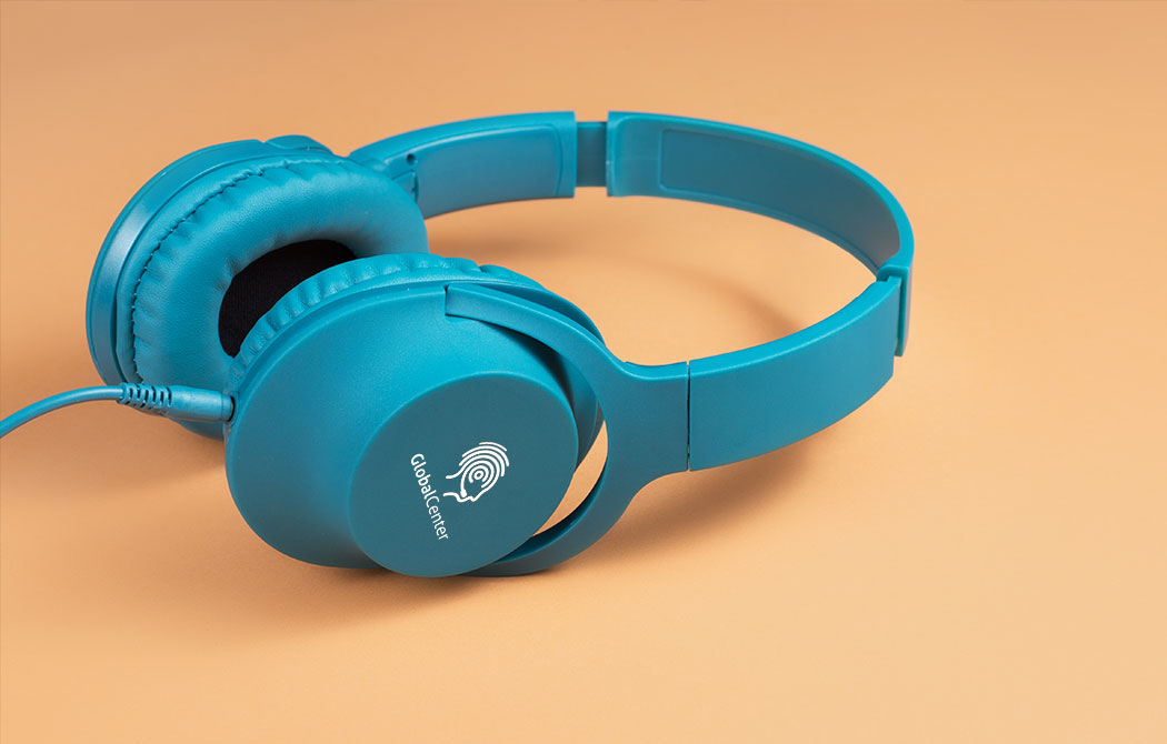 blue headphones