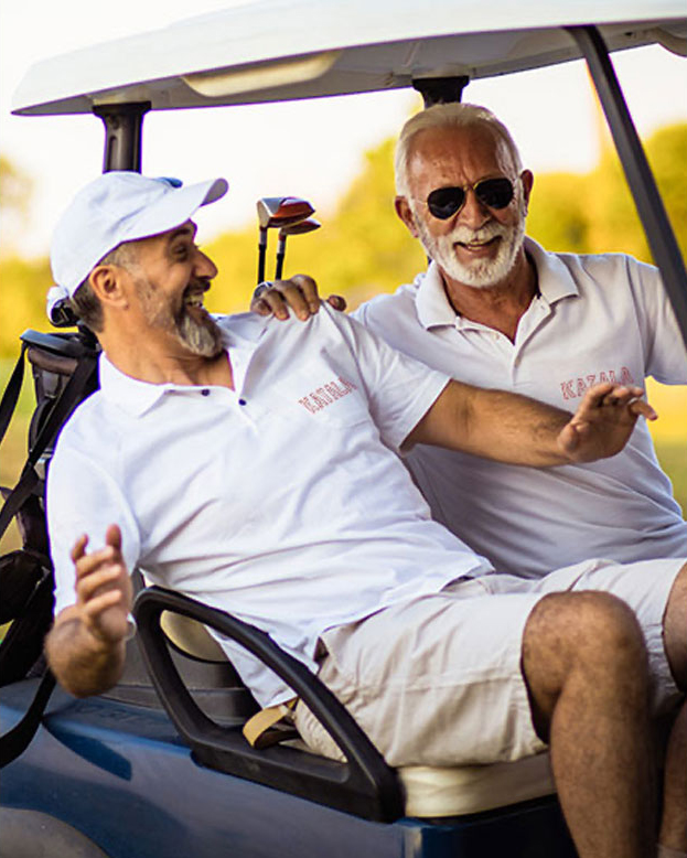 friends in golf cart