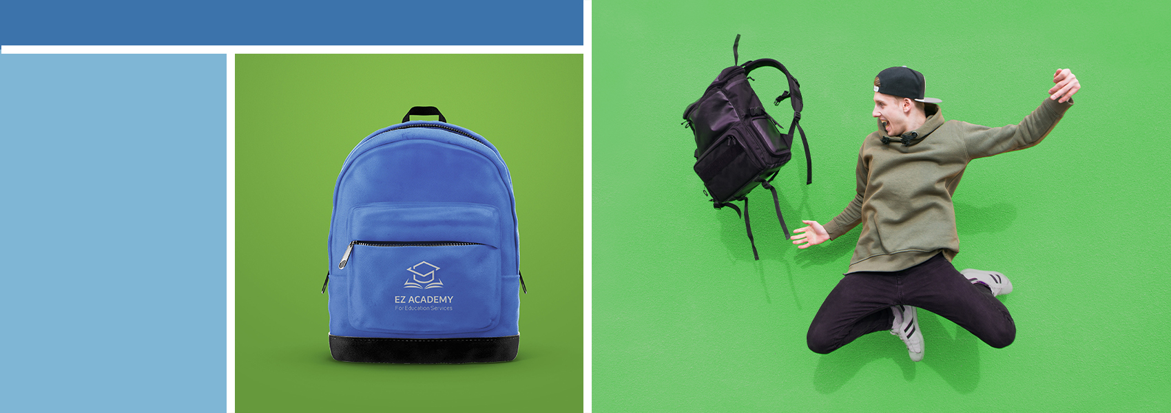 man jumping with a backpack