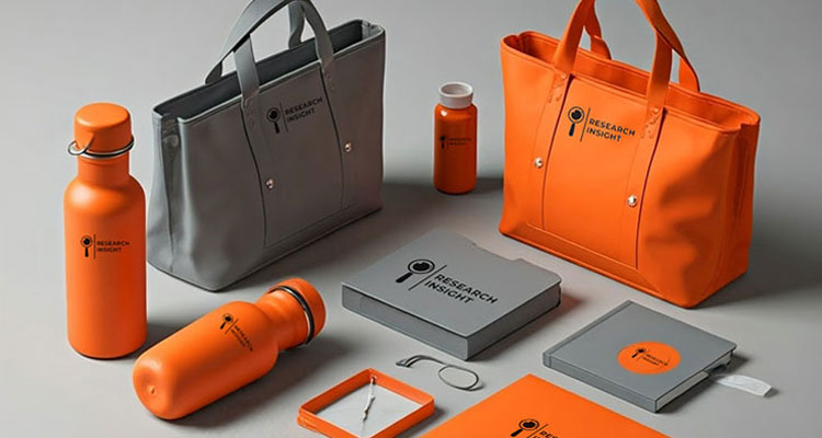 array of orange and gray promotional products