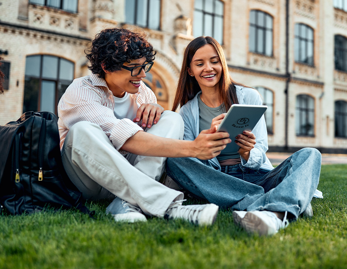 college kids on a tablet