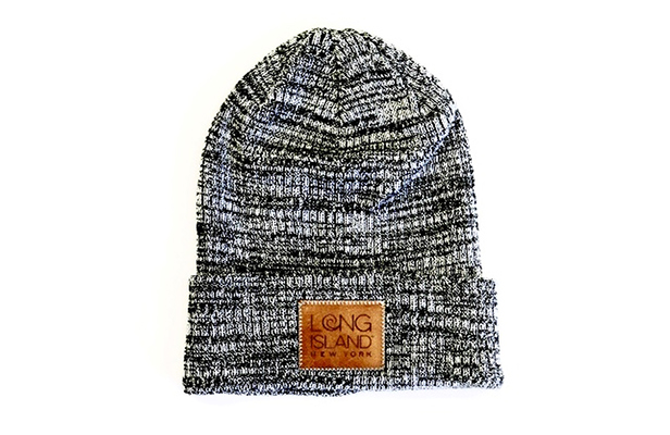 Beanie with faux leather imprinted patch.