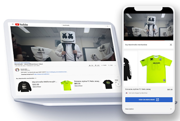 Music producer/DJ Marshmello debuted a soccer jersey on his Merchbar/YouTube merch shelf.