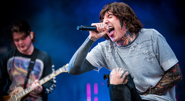 Oli Sykes from Bring Me the Horizon performs at a concert in Germany.