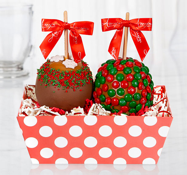 Candy apples in polka dot gift tray