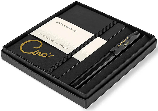 Moleskine notebook and pen