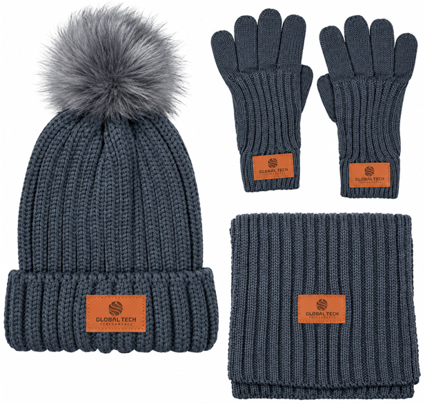 beanie, scarf and gloves