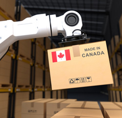 robot arm lifting Canadian box